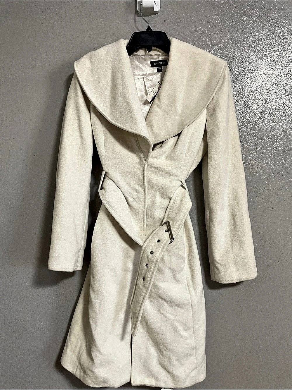 bebe Angora Blend Belted Coat in White Size Medium NWT